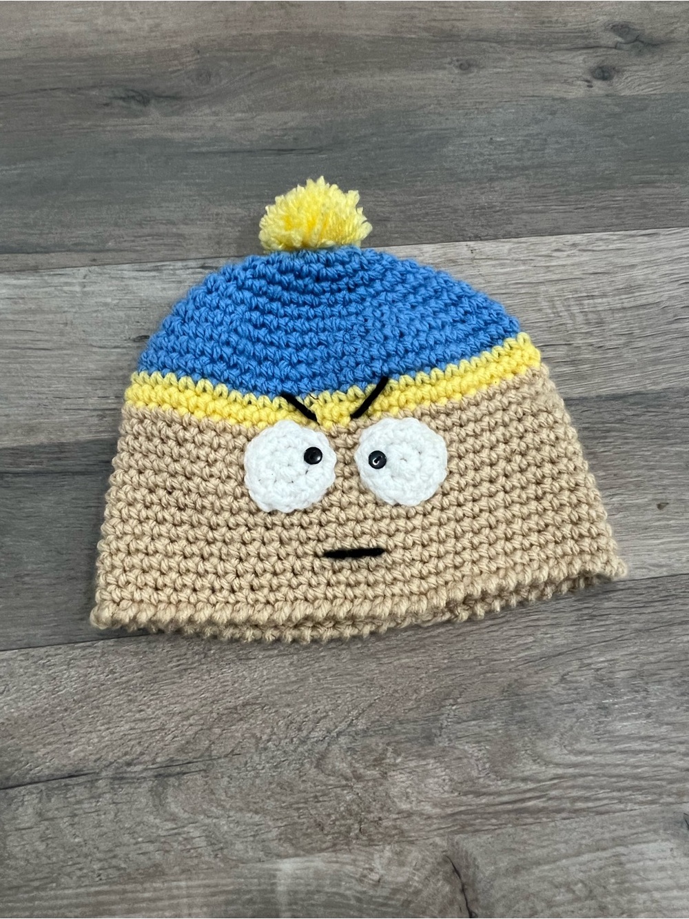 Handmade Kids Character Beanie Hat - Blue, Yellow, Tan